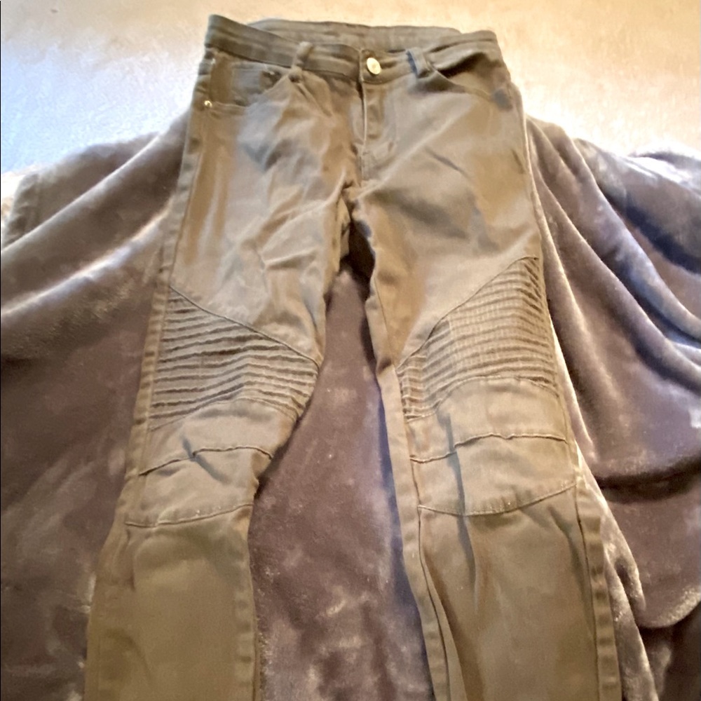 Army Green Moto Skinny Jeans